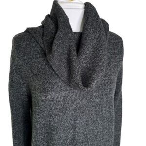 DKNY Jeans Long Tunic Cowl Neck Charcoal Gray Slight Hi/Lo Hem Sweater Size L